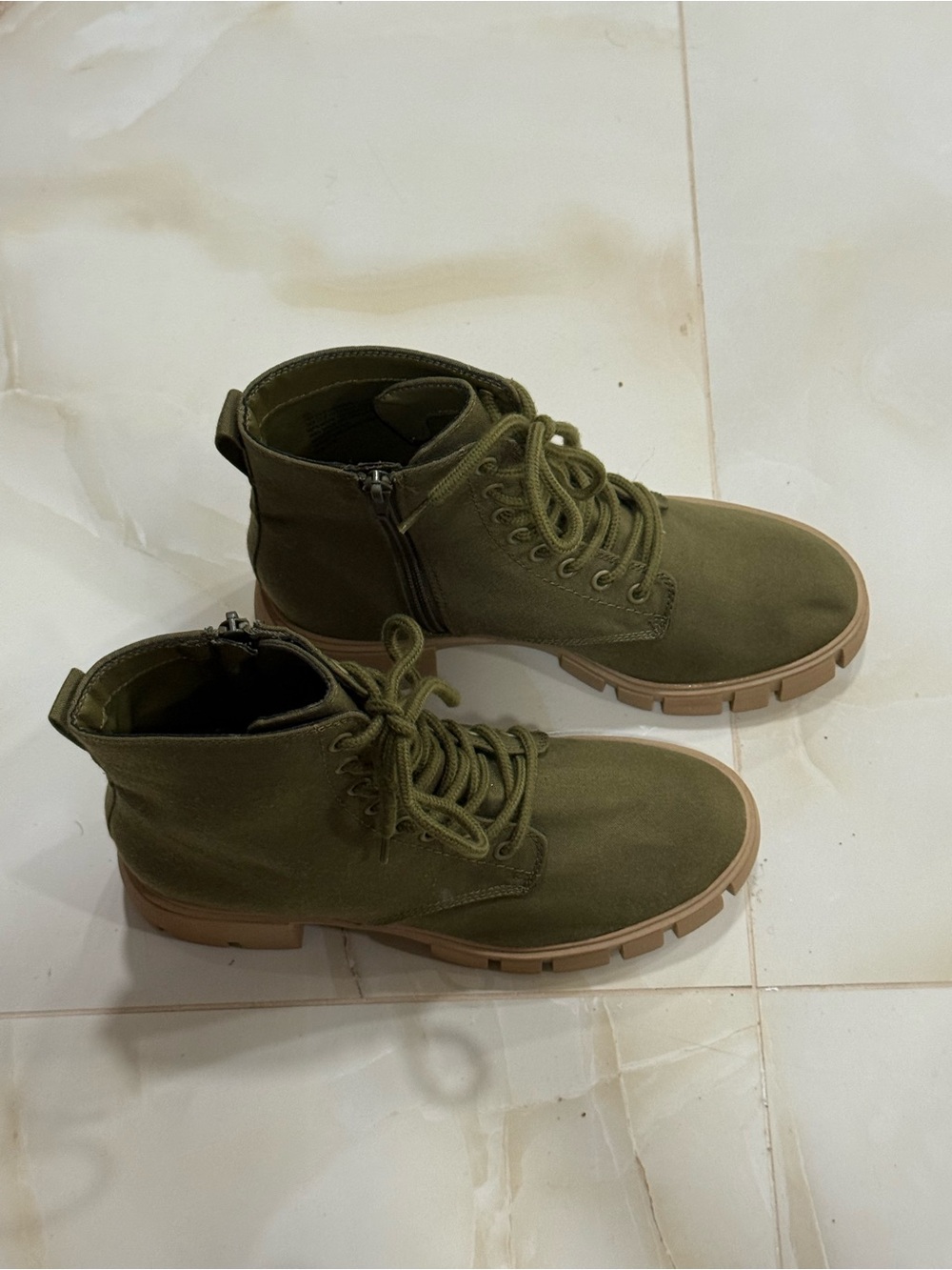 Olive Green Lace-Up Women's Combat Boots - Picture 2 of 8